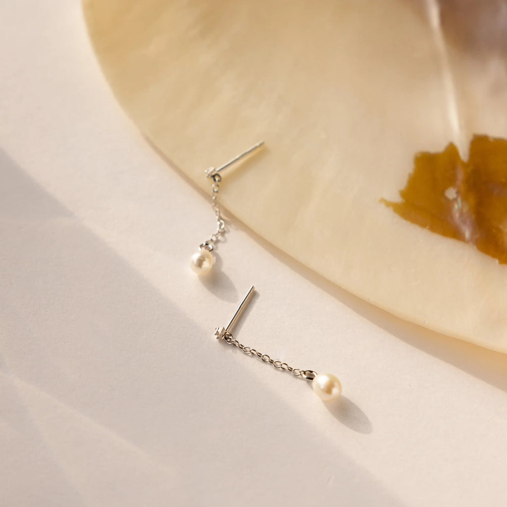 Diamond Pearl Drop Earrings Silver 18K Gold Plated