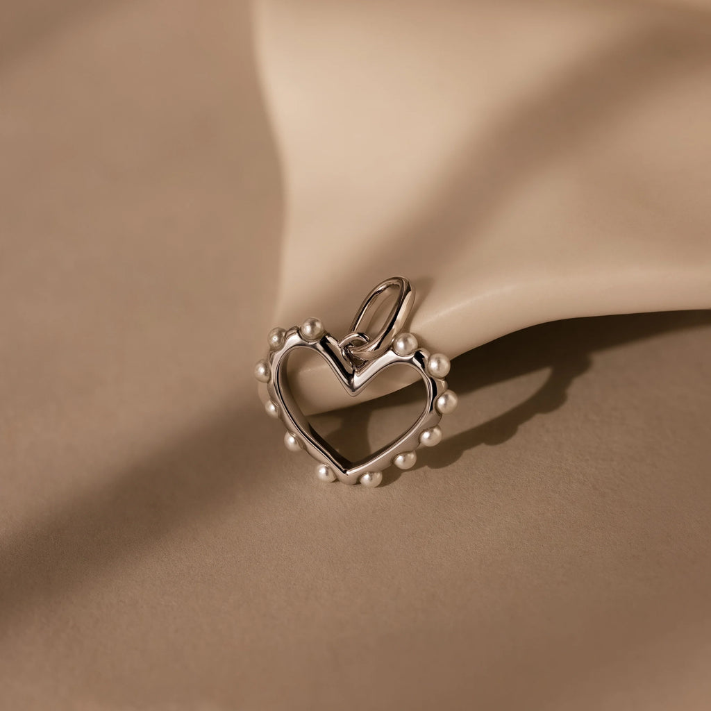 Classic Pearl Heart Charm Silver 18K Gold Plated