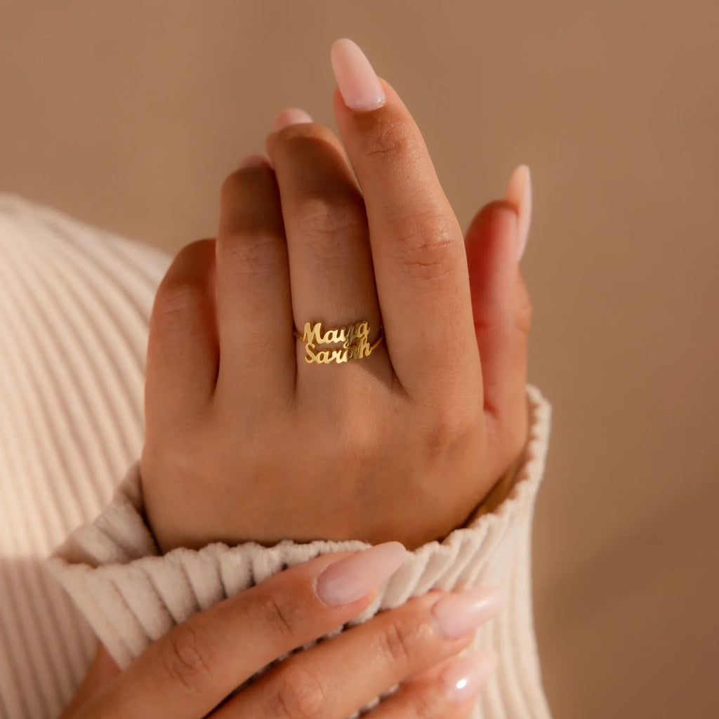 London Duo Name Ring Silver 18K Gold Plated