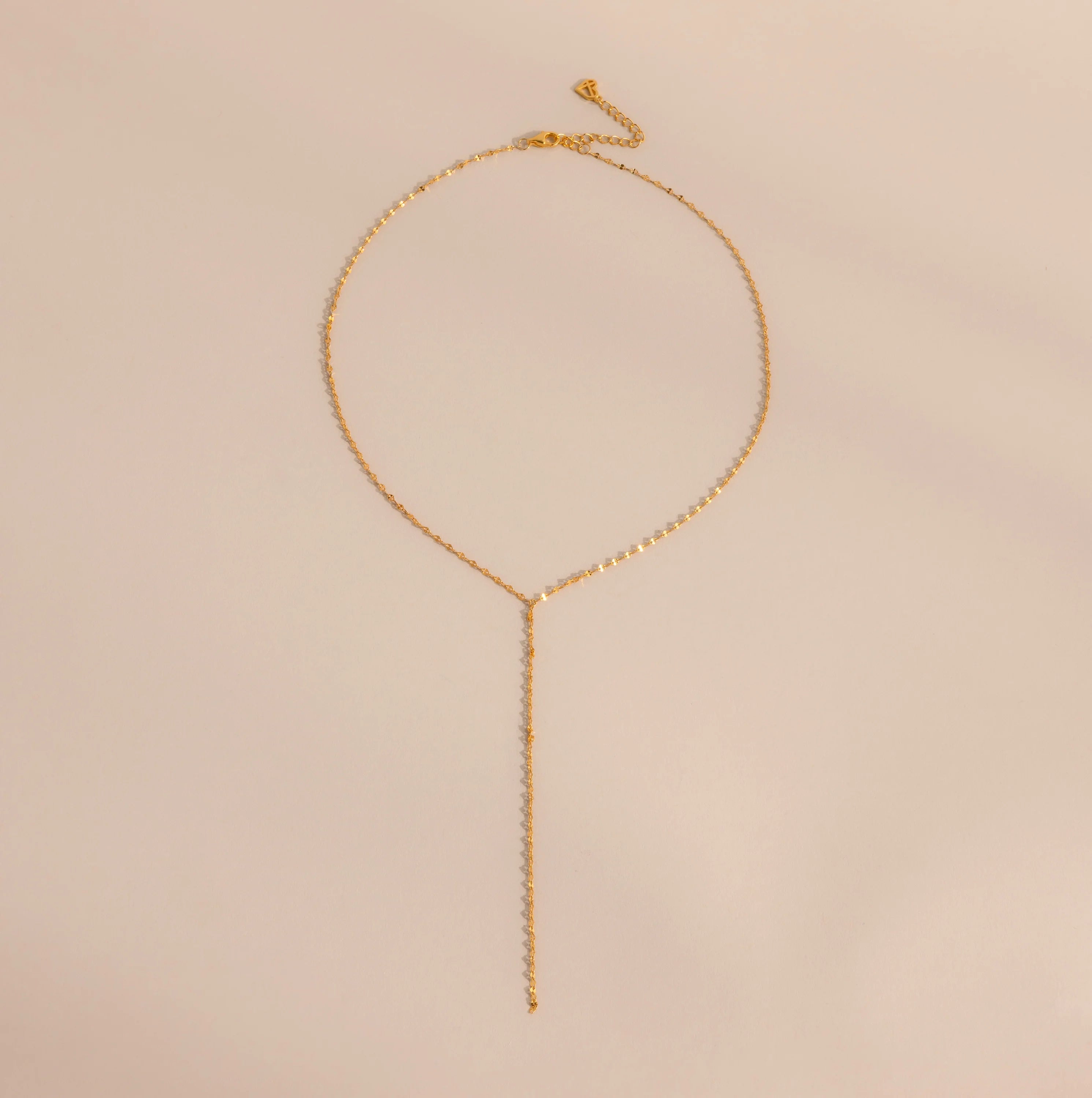 Mirror Chain Lariat Necklace Silver 18K Gold Plated
