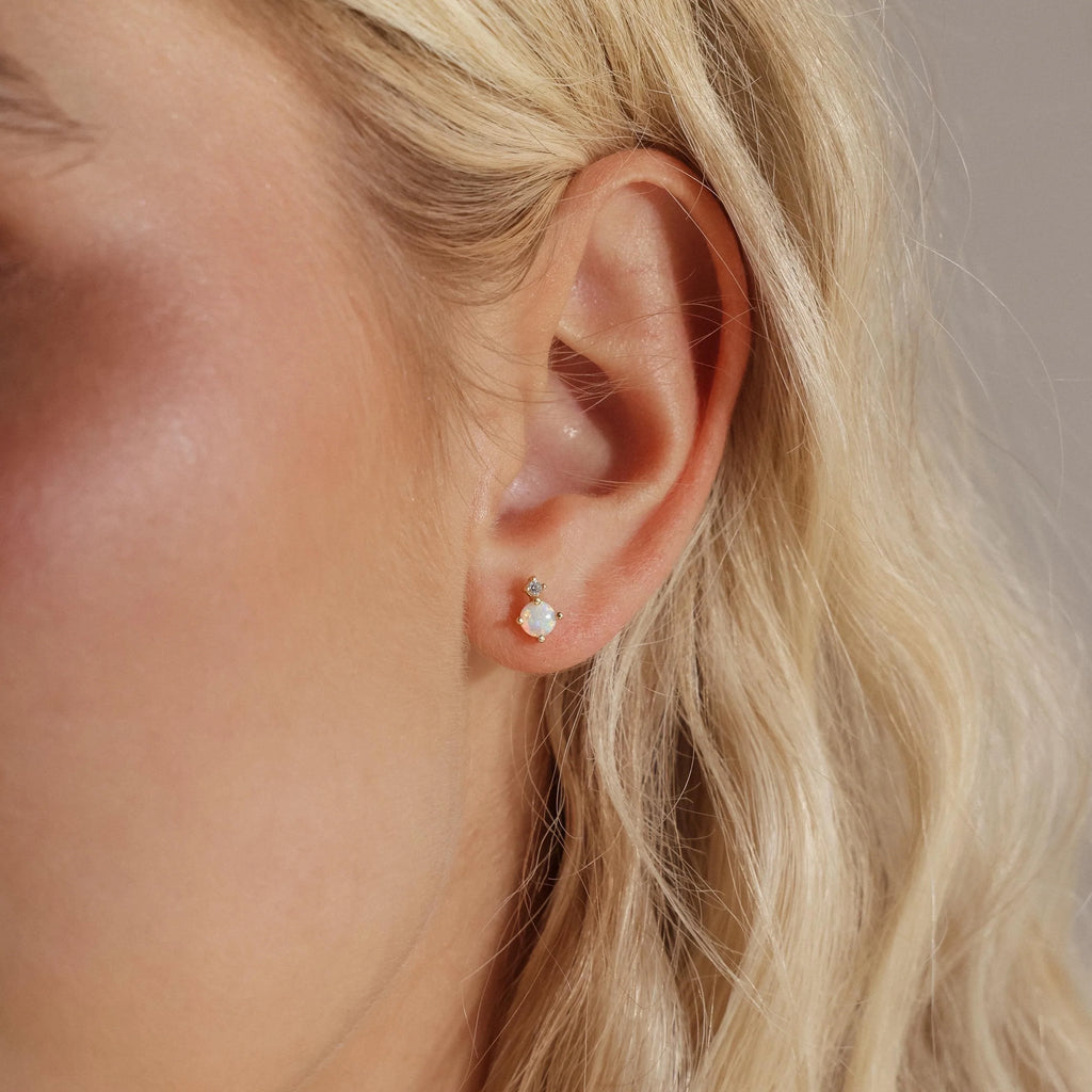 Opal Diamond Flatback Studs Silver 18K Gold Plated