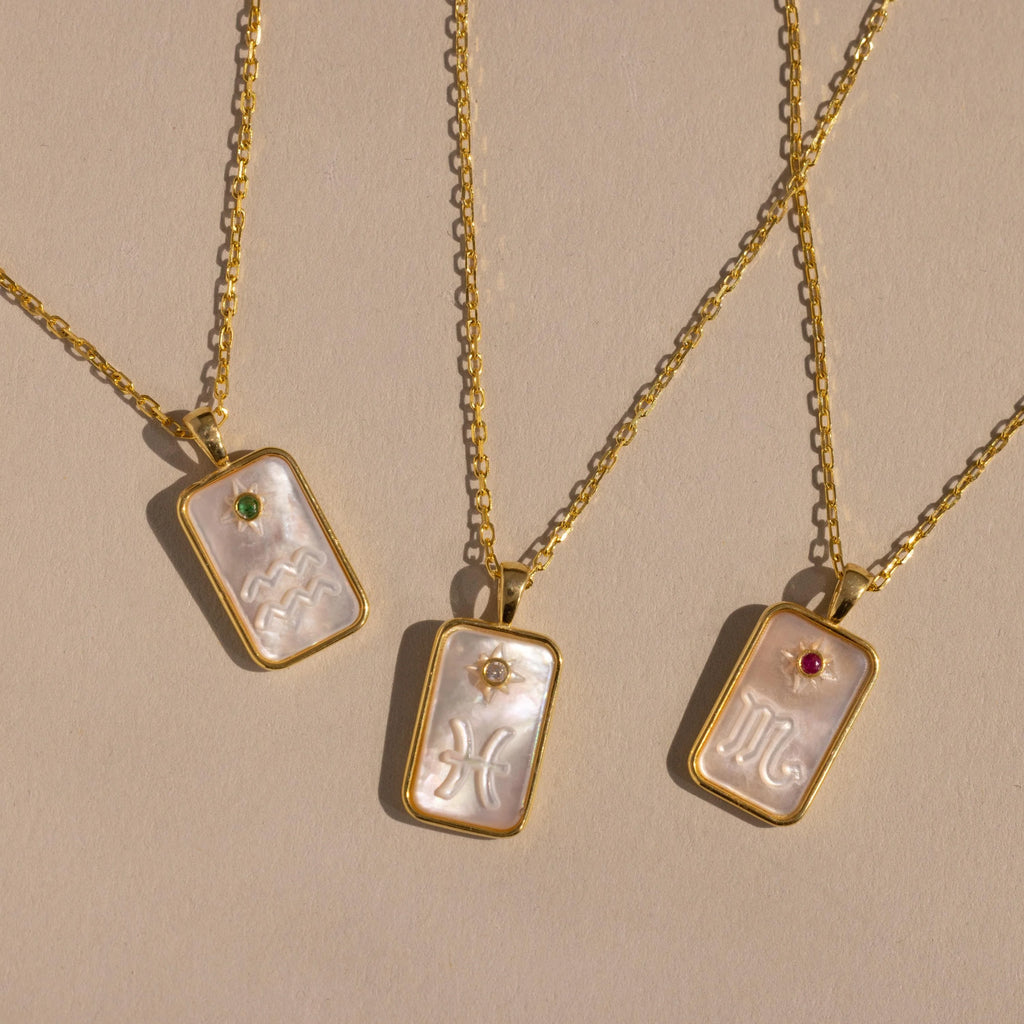 Pearl Zodiac Birthstone Necklace Silver 18K Gold Plated