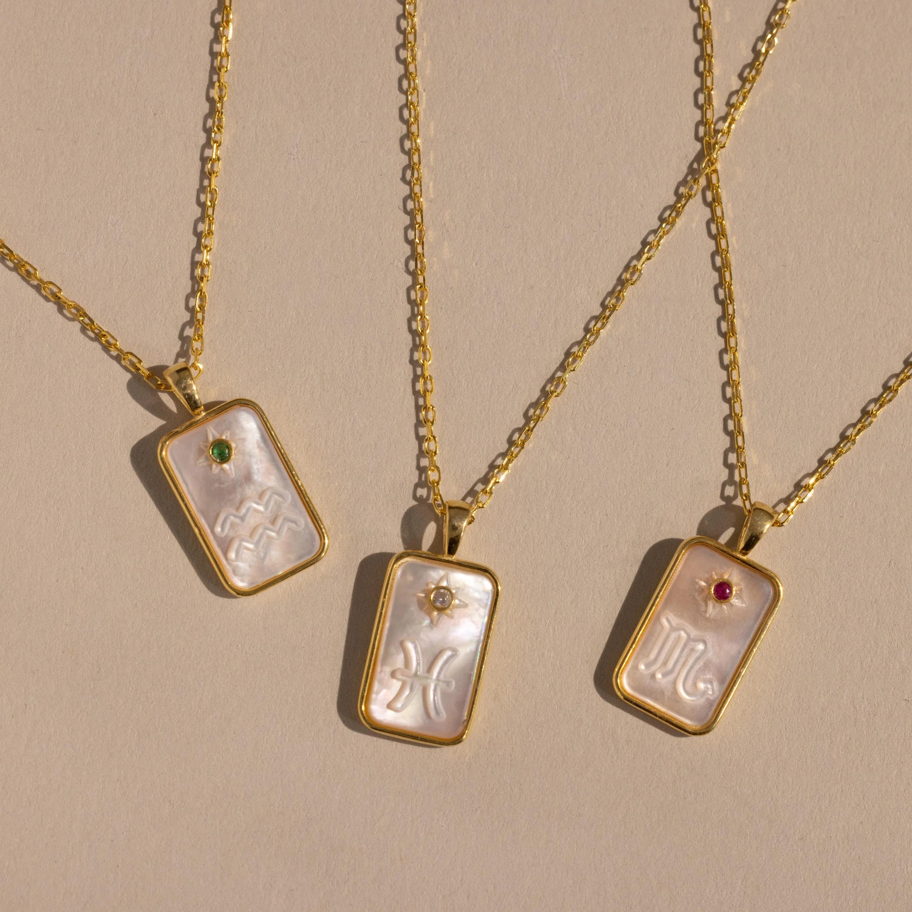 Pearl Zodiac Birthstone Necklace Silver 18K Gold Plated