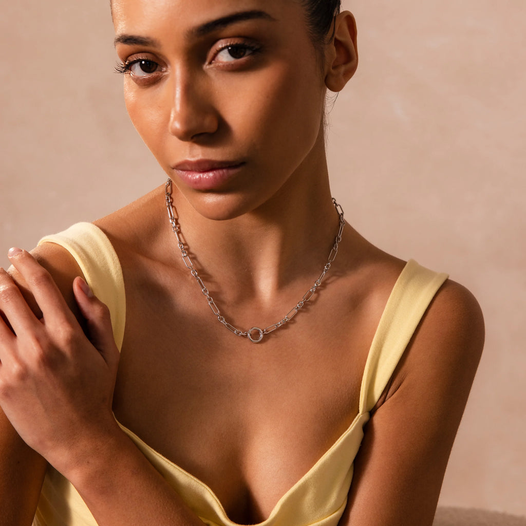 Rolo Circle Figaro Necklace Silver 18K Gold Plated
