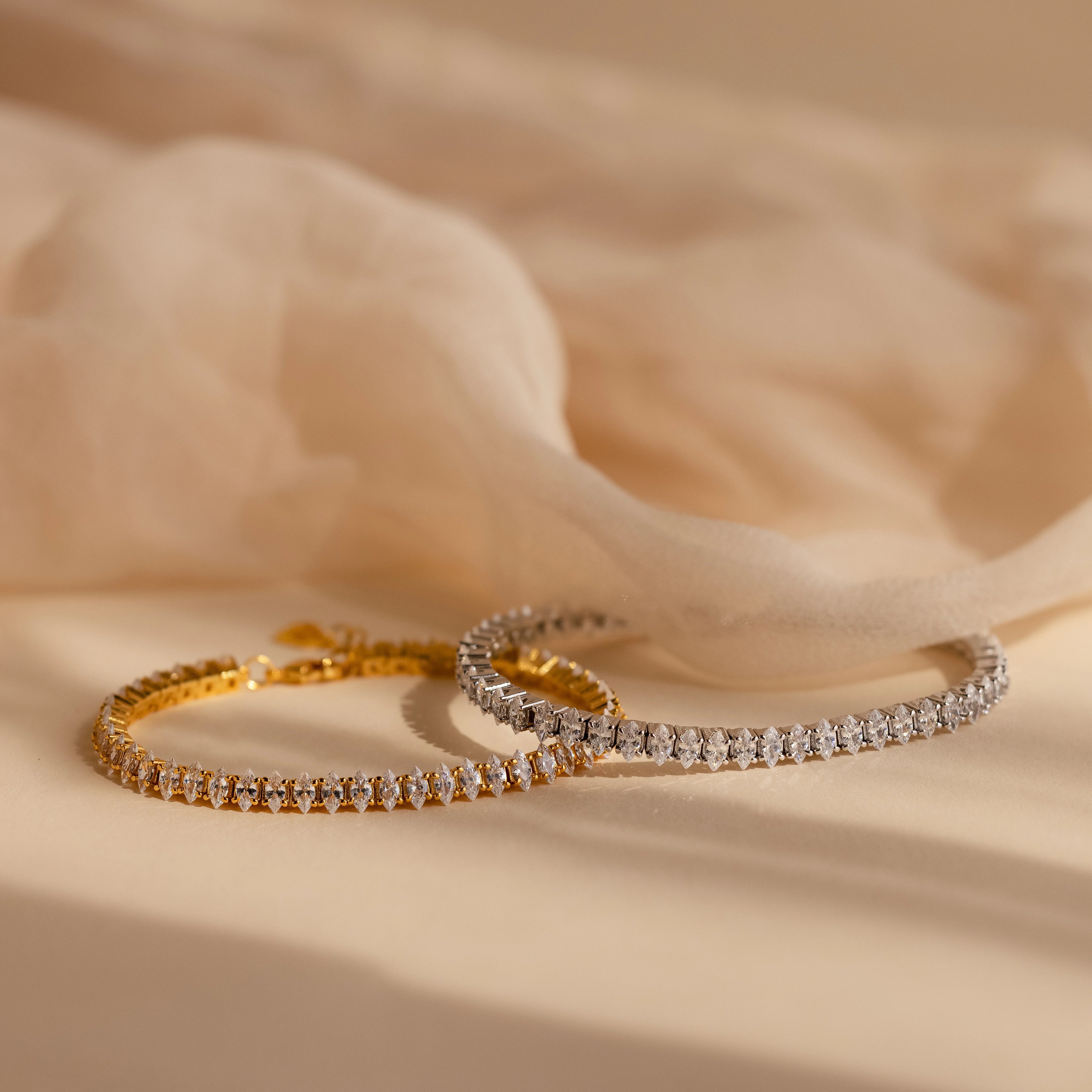 Marquise Diamonds Tennis Bracelet Silver 18K Gold Plated