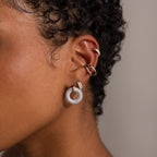 Mixed Metal Pave Circle Studs Silver 18K Gold Plated