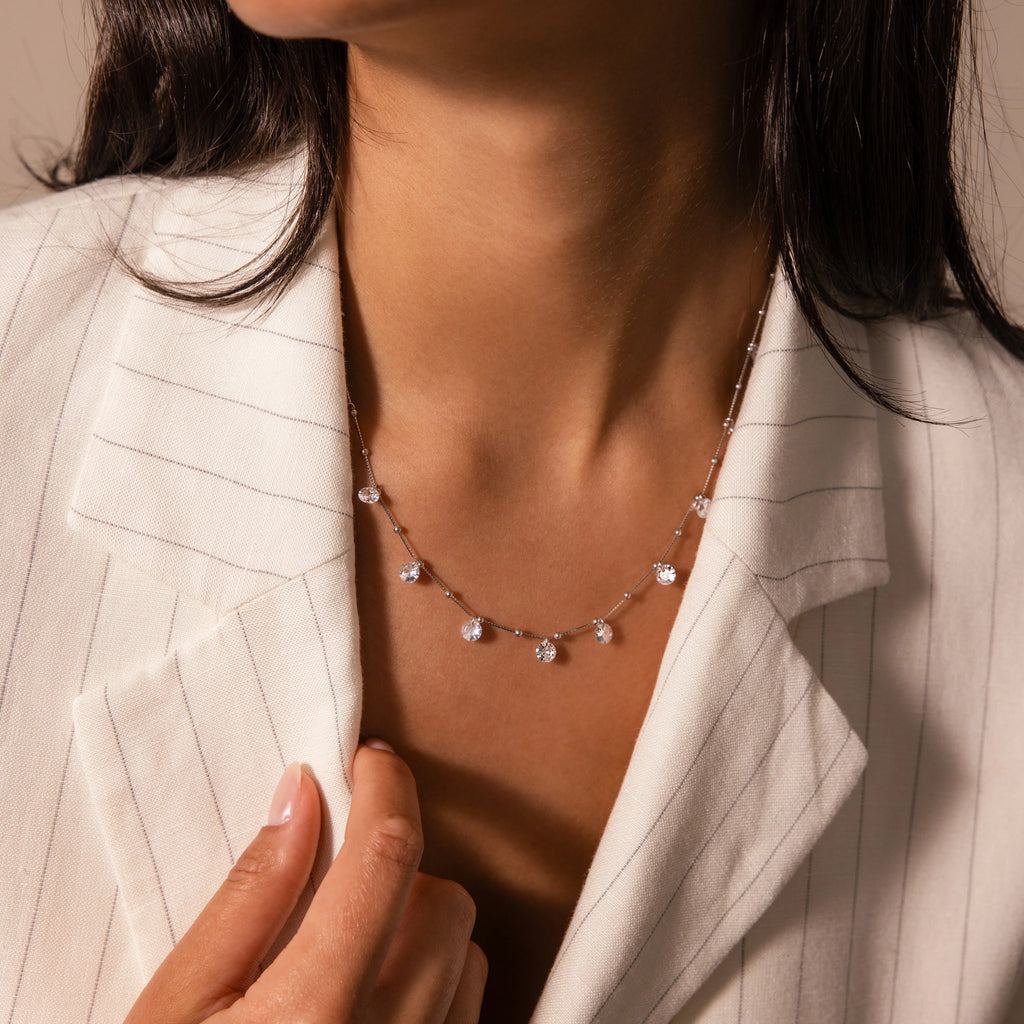 Satellite Diamond Necklace Silver 18K Gold Plated