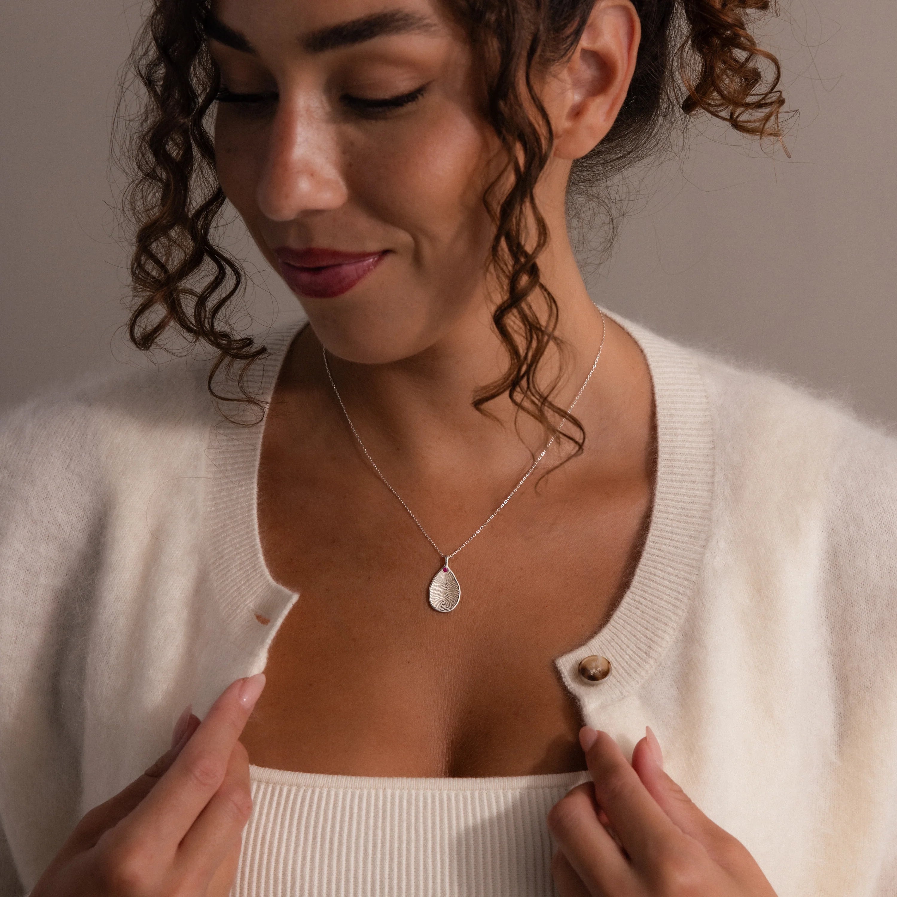 Fingerprint Birthstone Teardrop Necklace Silver 18K Gold Plated