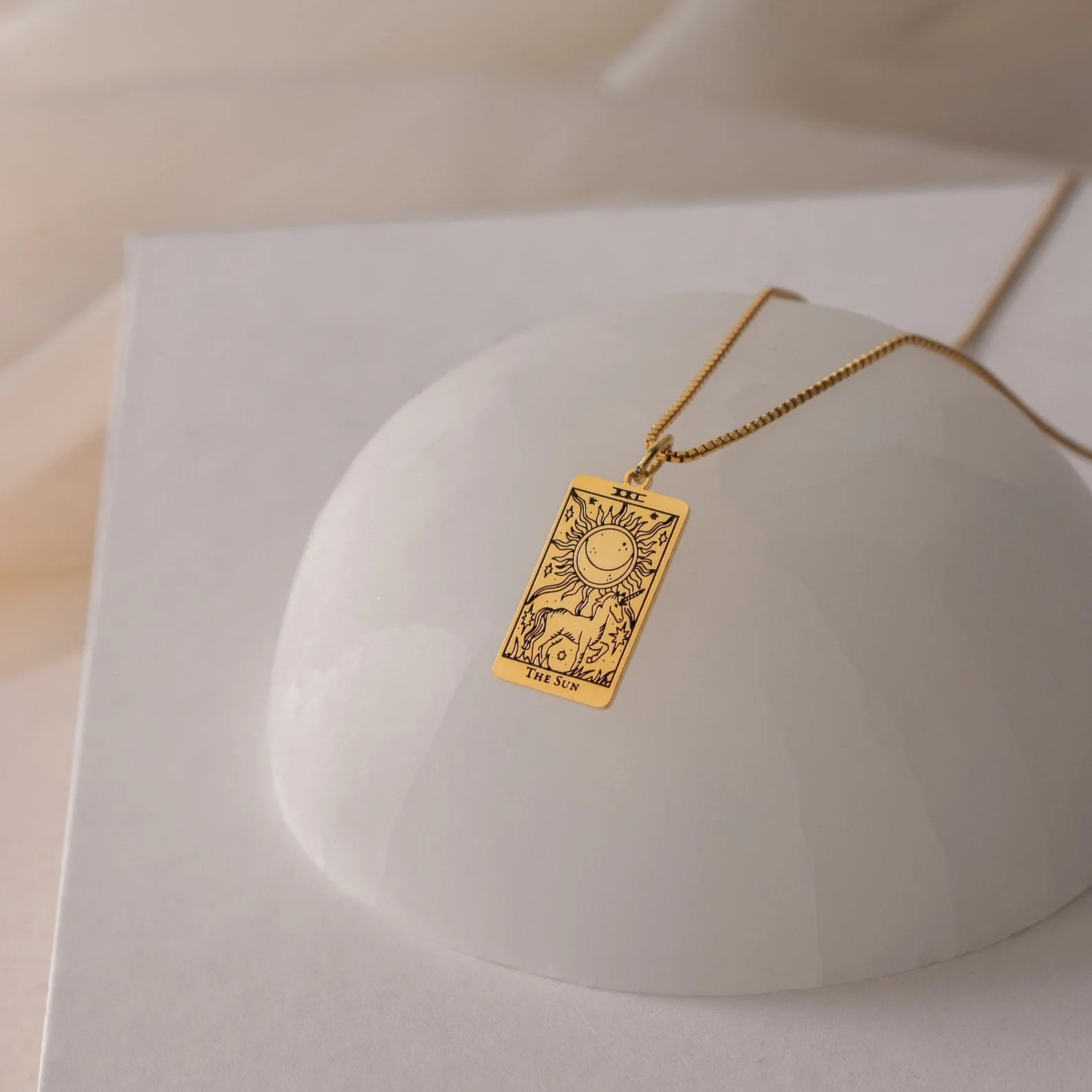 Tarot Box Chain Necklace Silver 18K Gold Plated