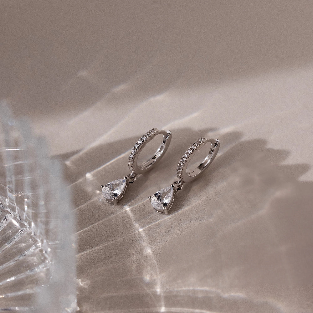 Diamond Drop Huggies Silver 18K Gold Plated