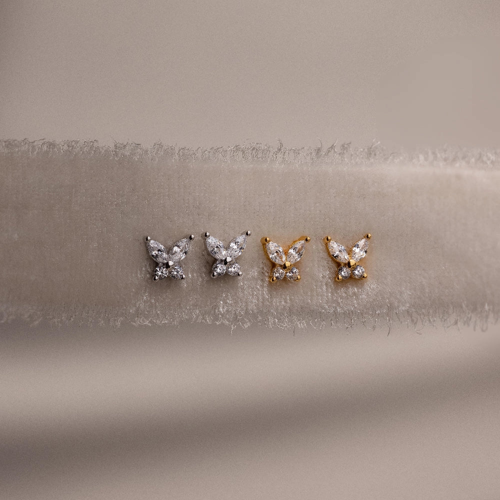 Butterfly Diamond Studs Silver 18K Gold Plated