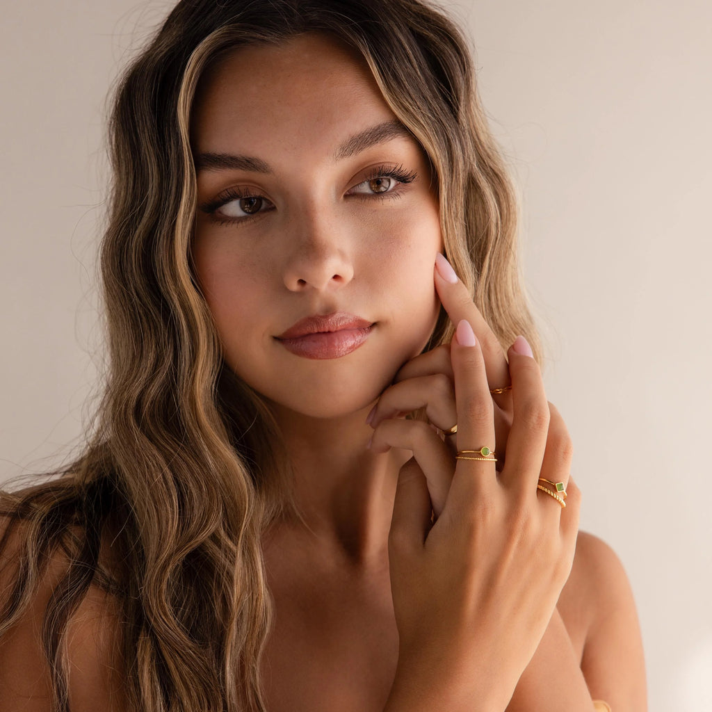 Dainty Jade Ring Set Silver 18K Gold Plated