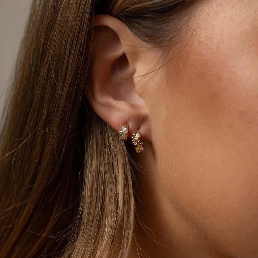 Dainty Diamond Leaf Hoops