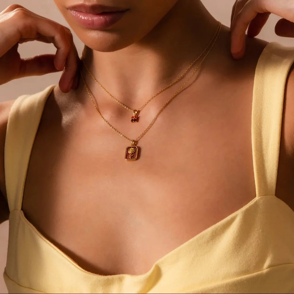 Garnet Floral Birthstone Necklace