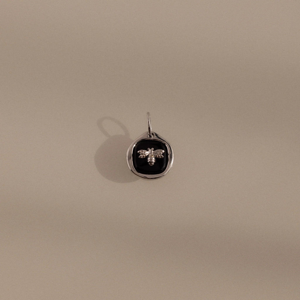 Onyx Honeybee Charm Silver 18K Gold Plated