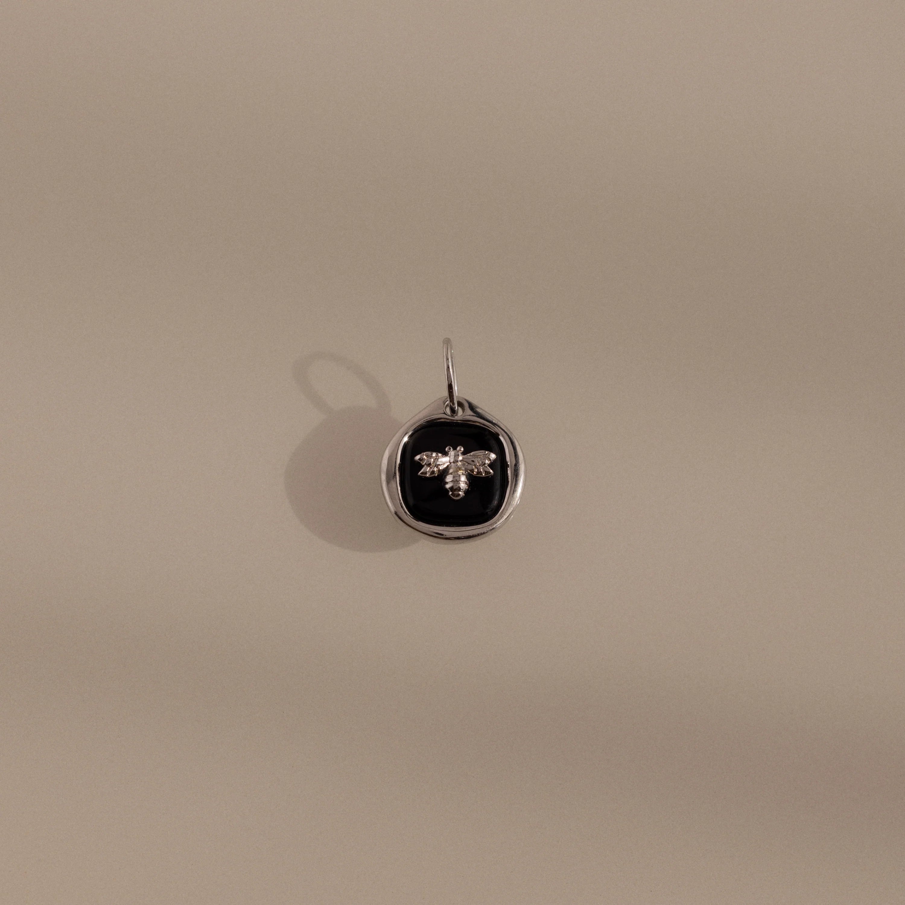 Onyx Honeybee Charm Silver 18K Gold Plated