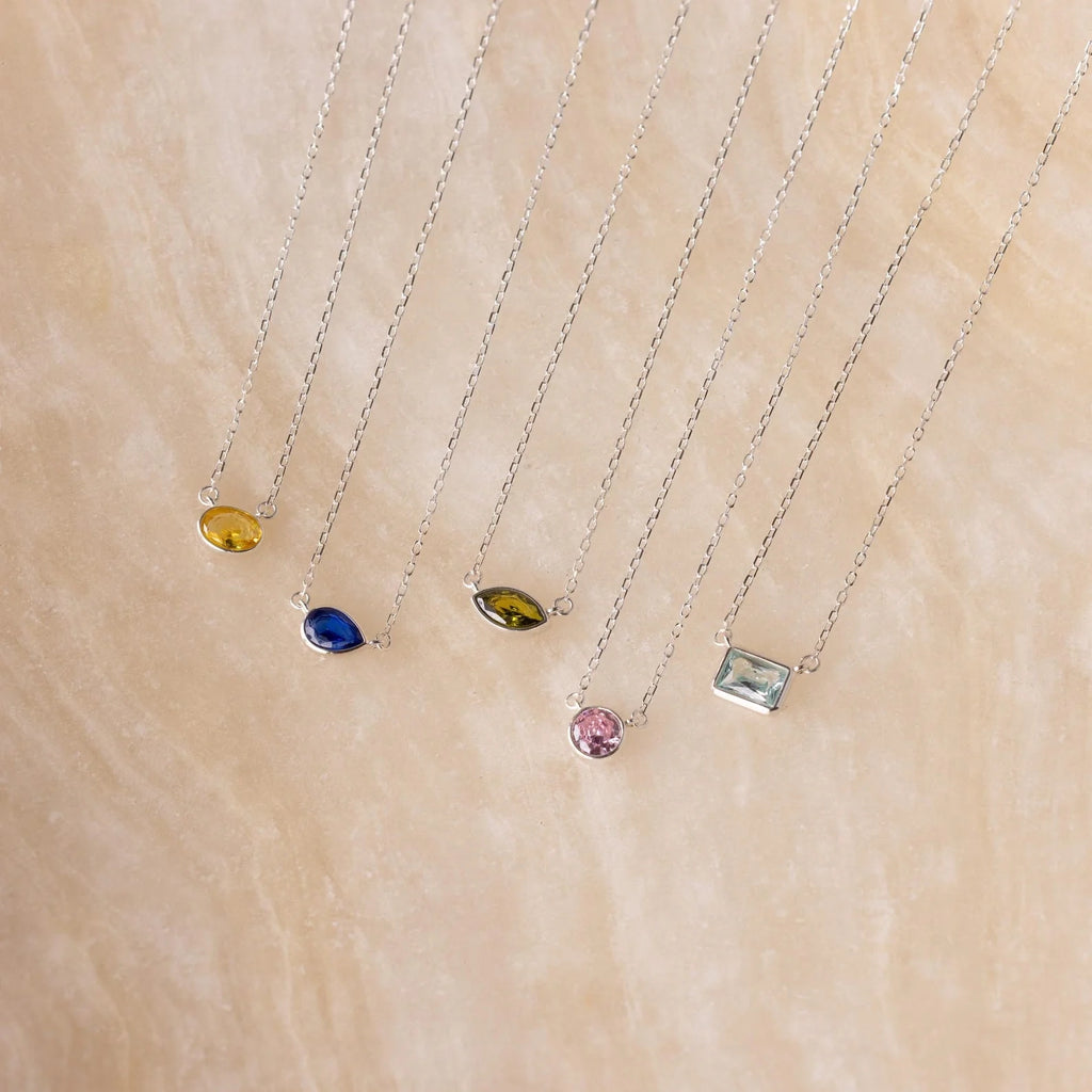 Custom Cut Birthstone Necklace Silver 18K Gold Plated