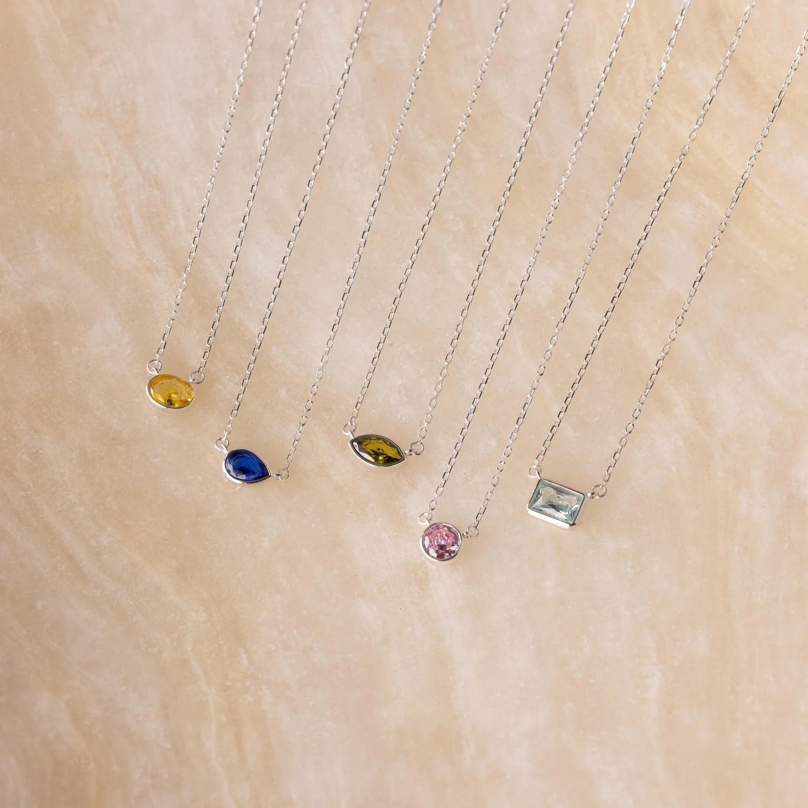 Custom Cut Birthstone Necklace Silver 18K Gold Plated
