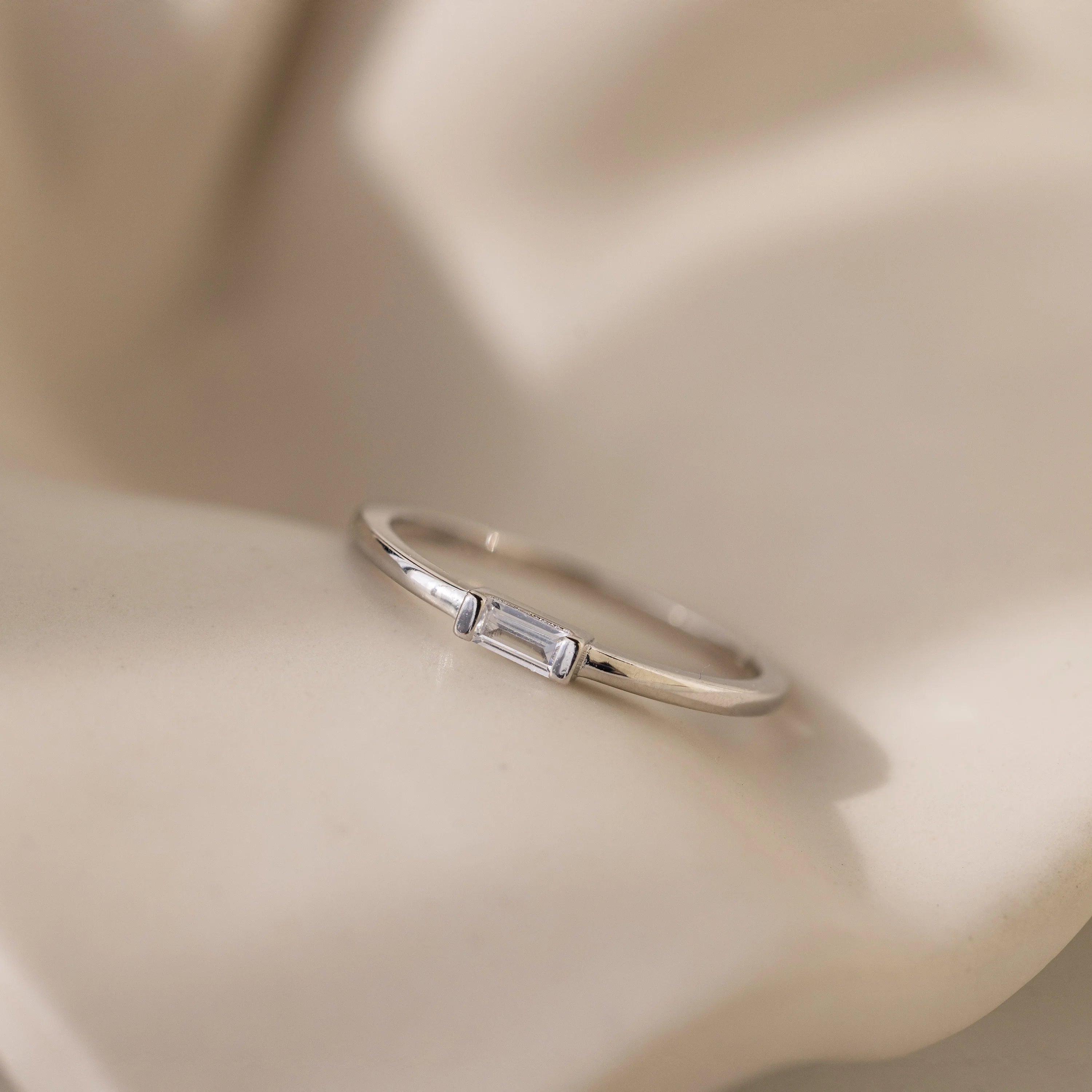 Baguette Diamond Ring Silver 18K Gold Plated