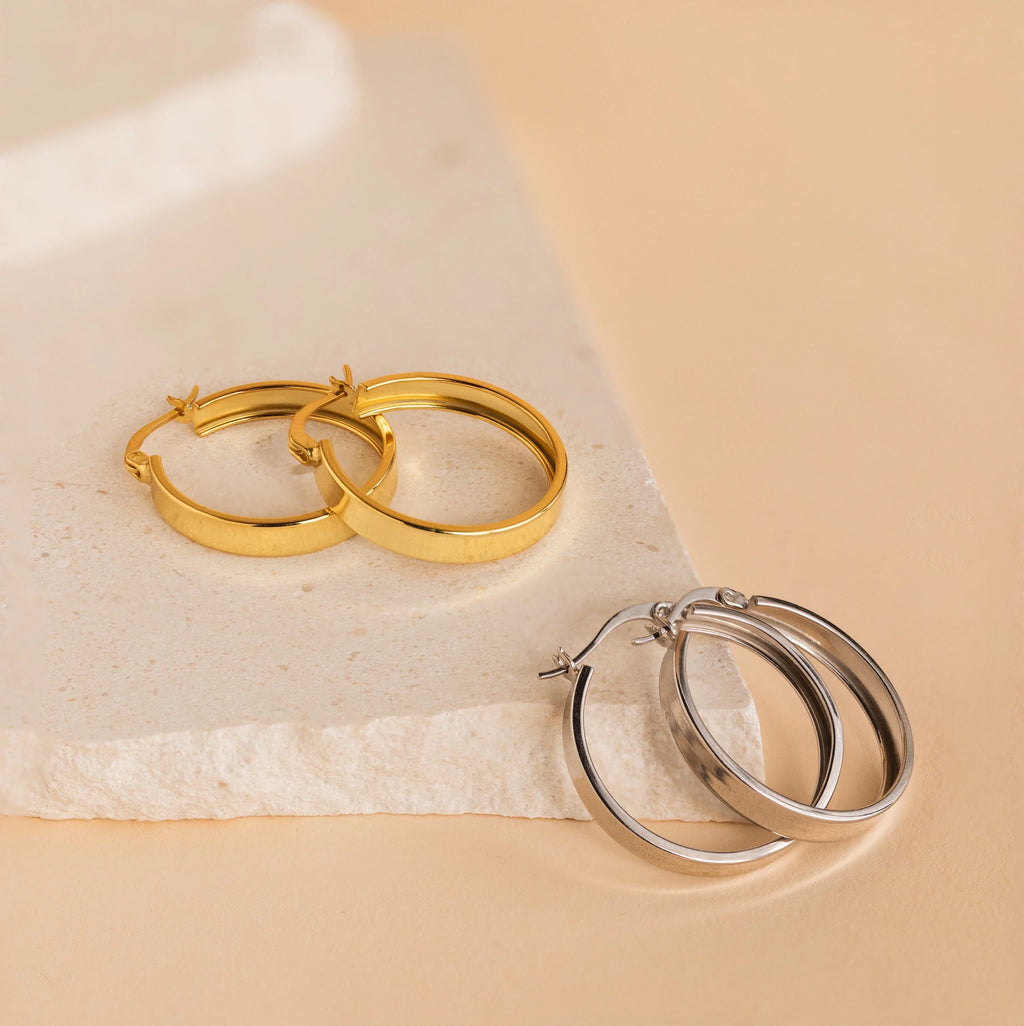 Thick Hoops Earrings Silver 18K Gold Plated