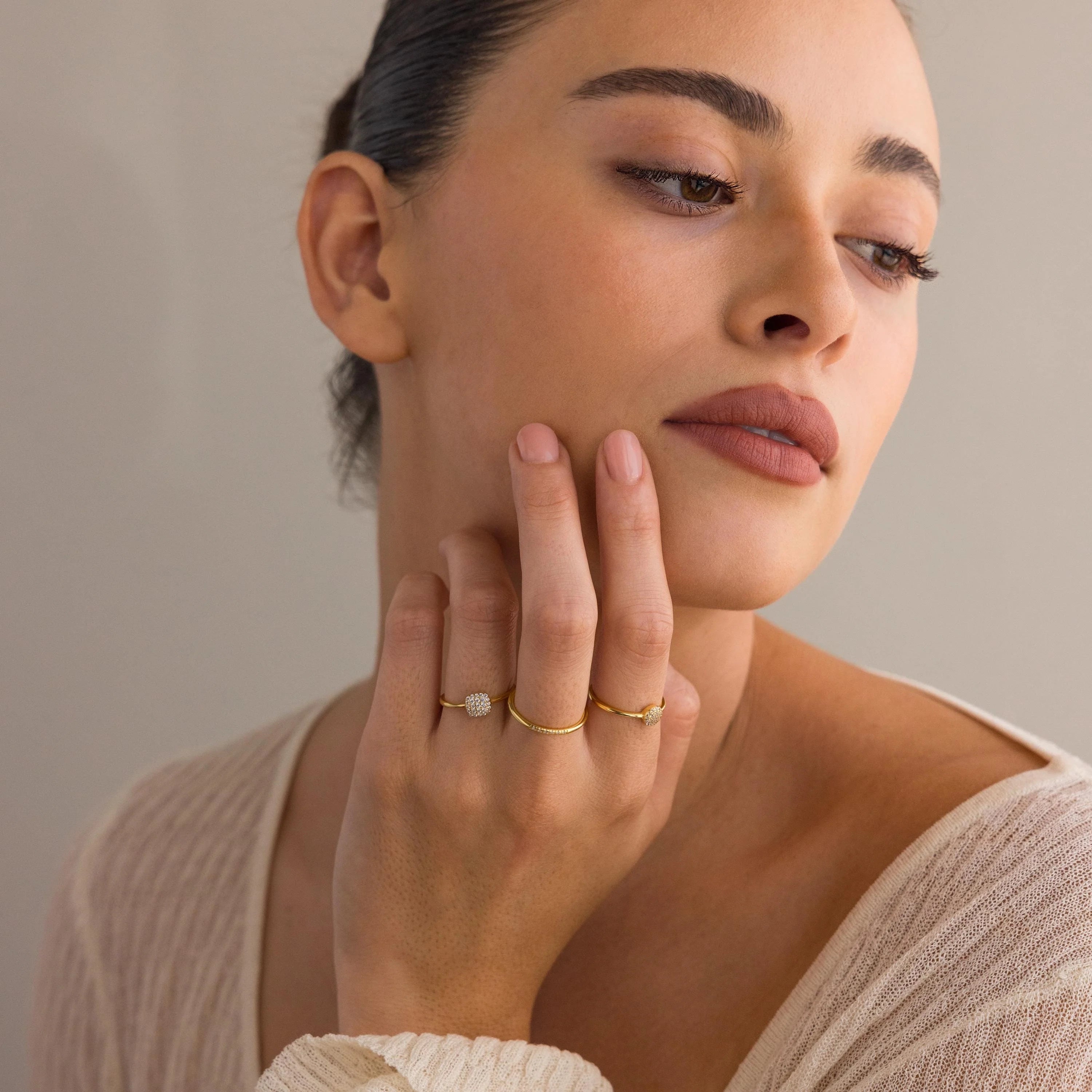 Classic Pave Ring Set Silver 18K Gold Plated