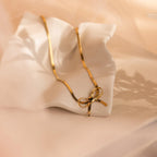 Herringbone Bow Necklace Silver 18K Gold Plated