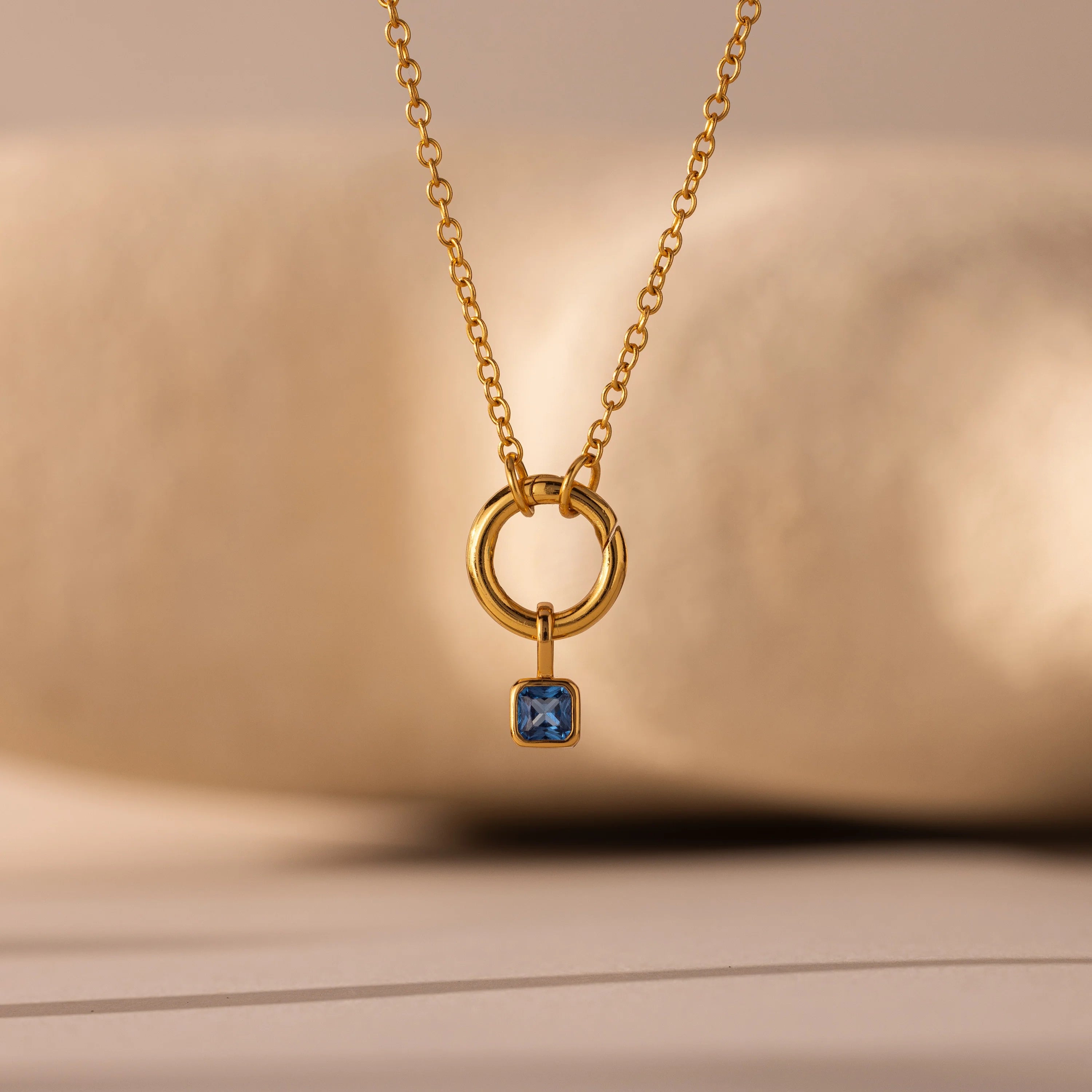 Square Bezel Blue Zircon Charm Silver 18K Gold Plated
