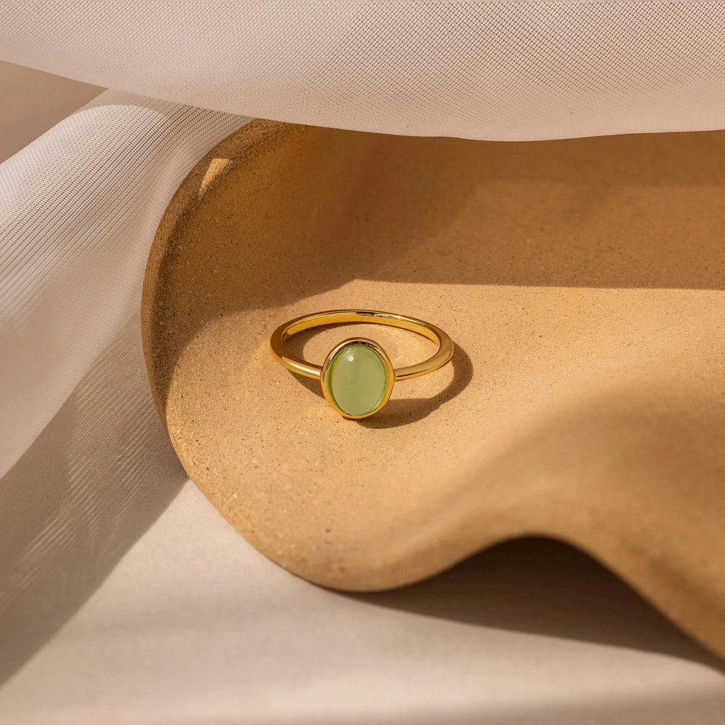 Jade Oval Ring Silver 18K Gold Plated
