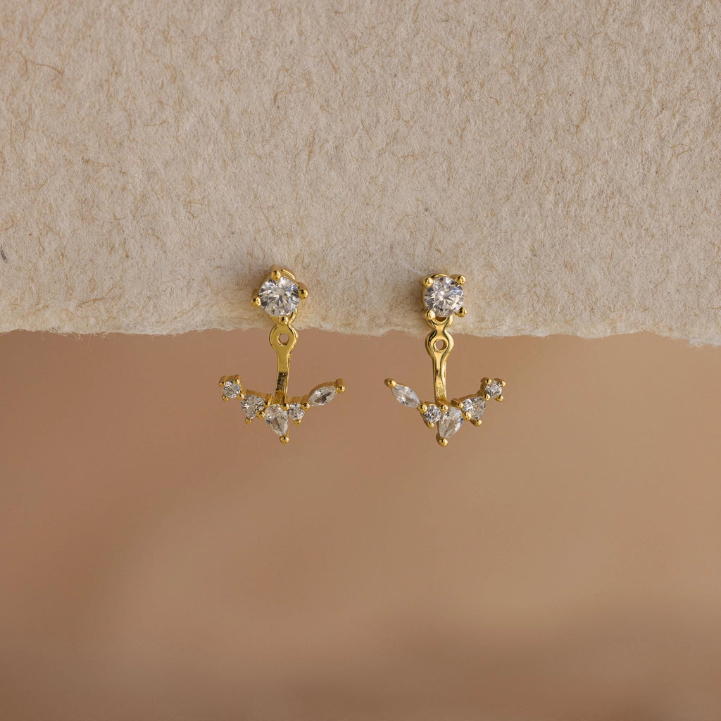 Diamond Cluster Ear Jackets  Silver 18K Gold Plated