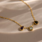 Multiple Teardrop Birthstone Necklace  Silver 18K Gold Plated