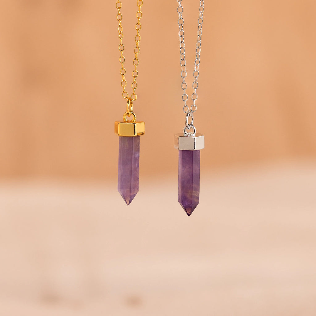 Amethyst Quartz Necklace Silver 18K Gold Plated