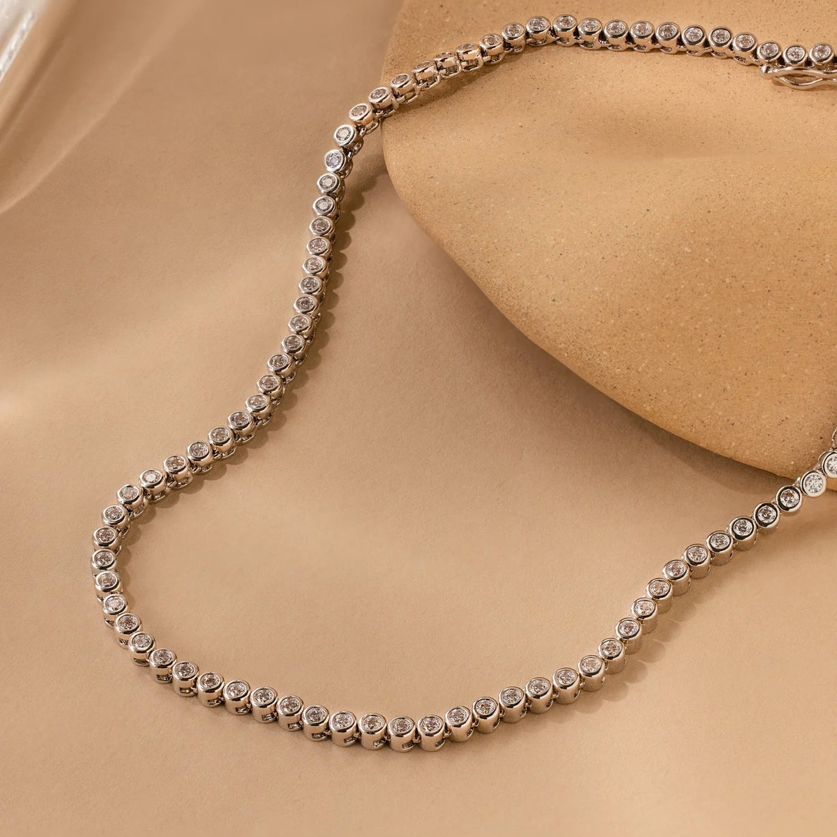 Diamond Bezel Tennis Necklace & Bracelet Set Silver 18K Gold Plated