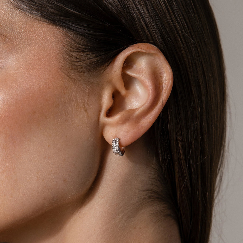 Beaded Chunky Hoops Silver 18K Gold Plated