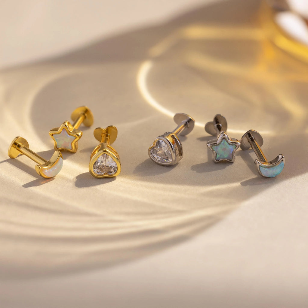 Celestial Flat Back Stud Set Silver 18K Gold Plated