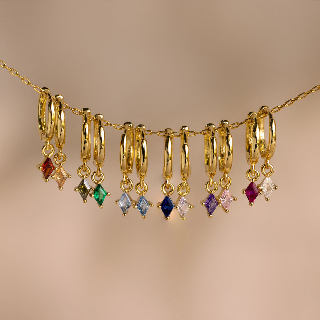 Garnet Drop Huggies  Silver 18K Gold Plated