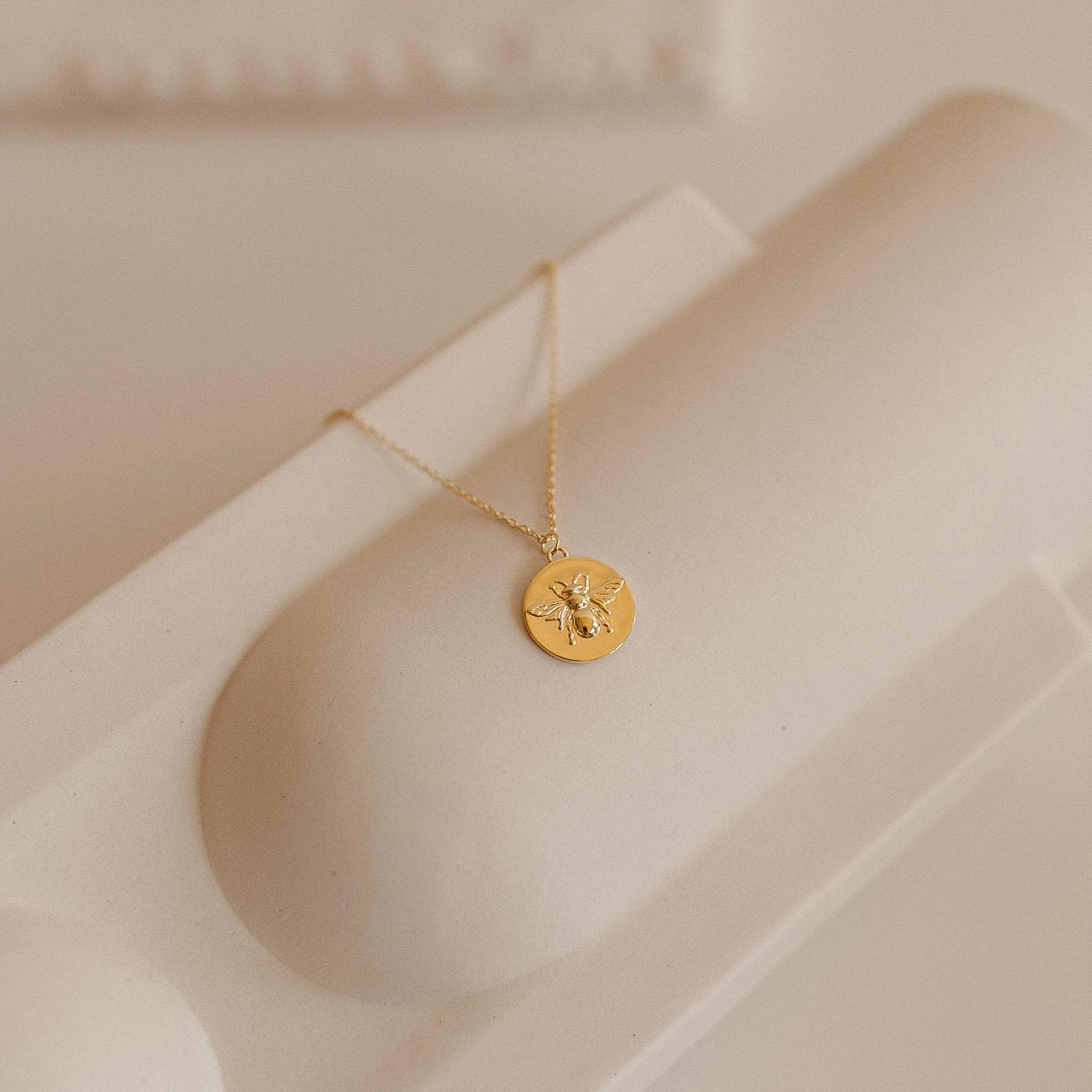 Bee Coin Necklace Silver 18K Gold Plated