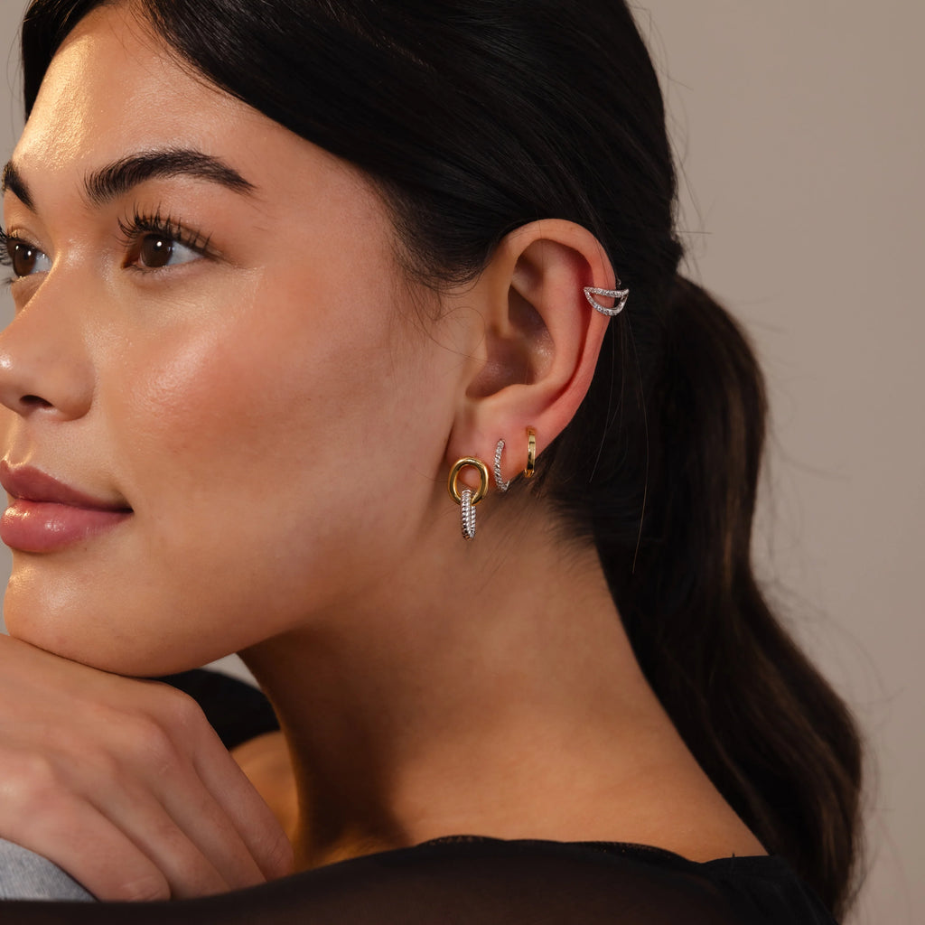 Mixed Metal Twisted Link Earrings Silver 18K Gold Plated