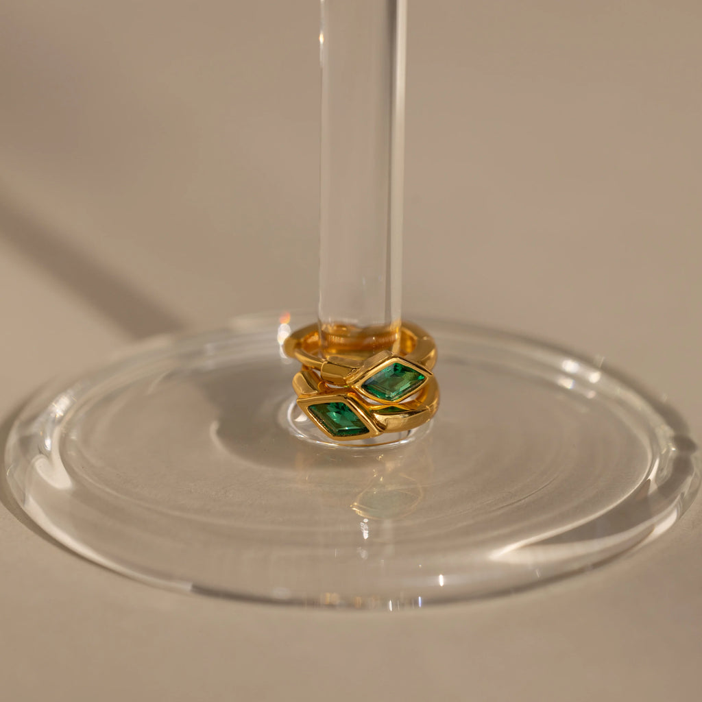 Rhombus Emerald Huggies Silver 18K Gold Plated
