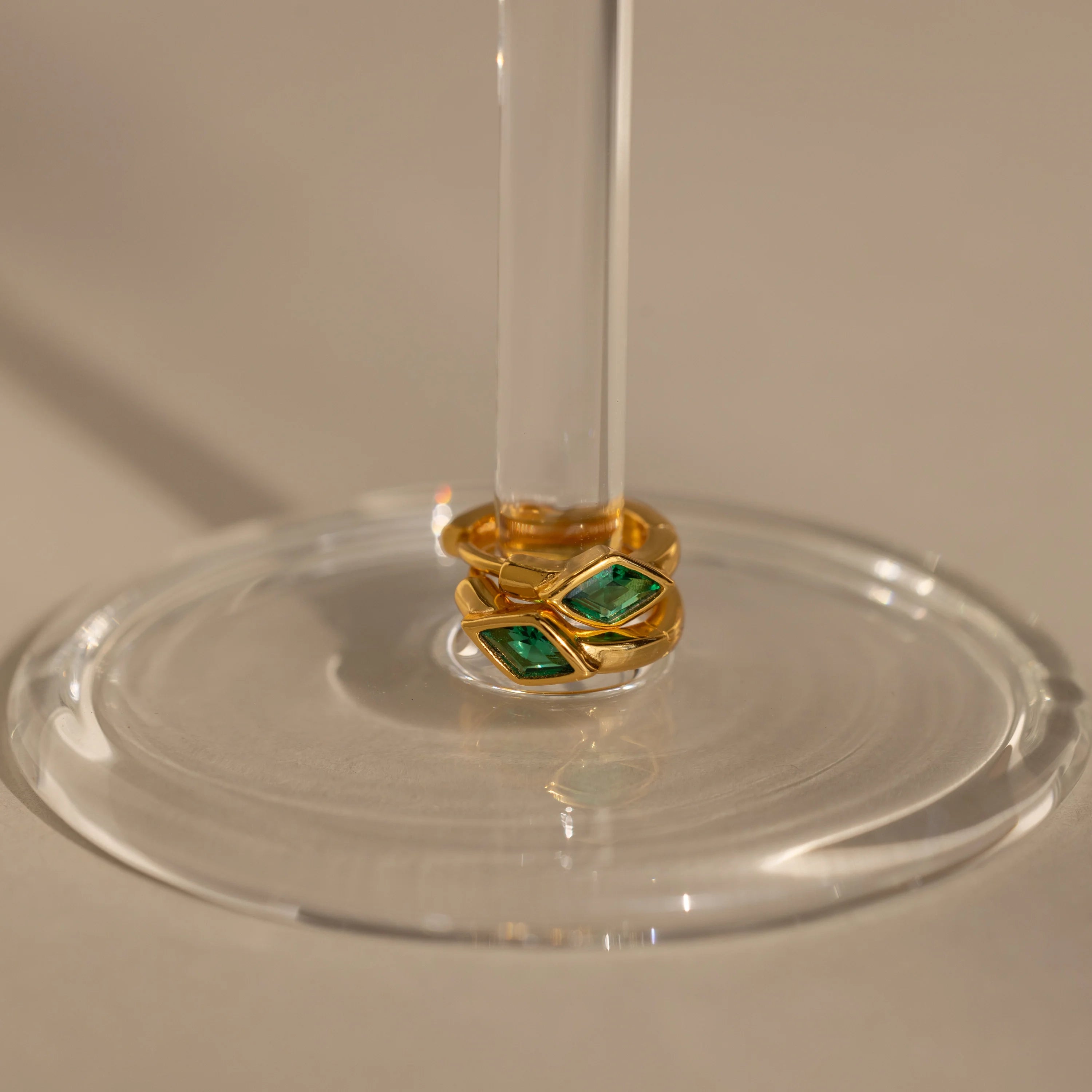 Rhombus Emerald Huggies Silver 18K Gold Plated