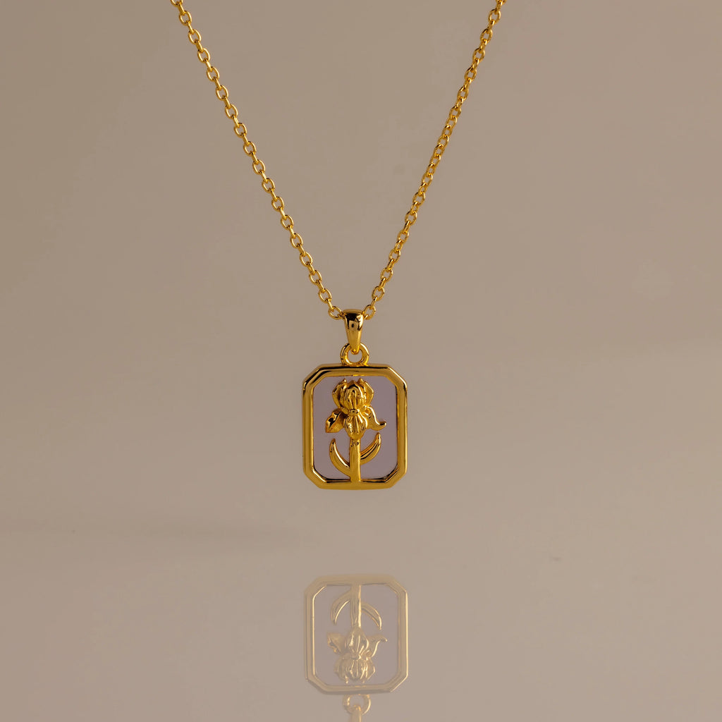 Birth Flower Charm Necklace Silver 18K Gold Plated