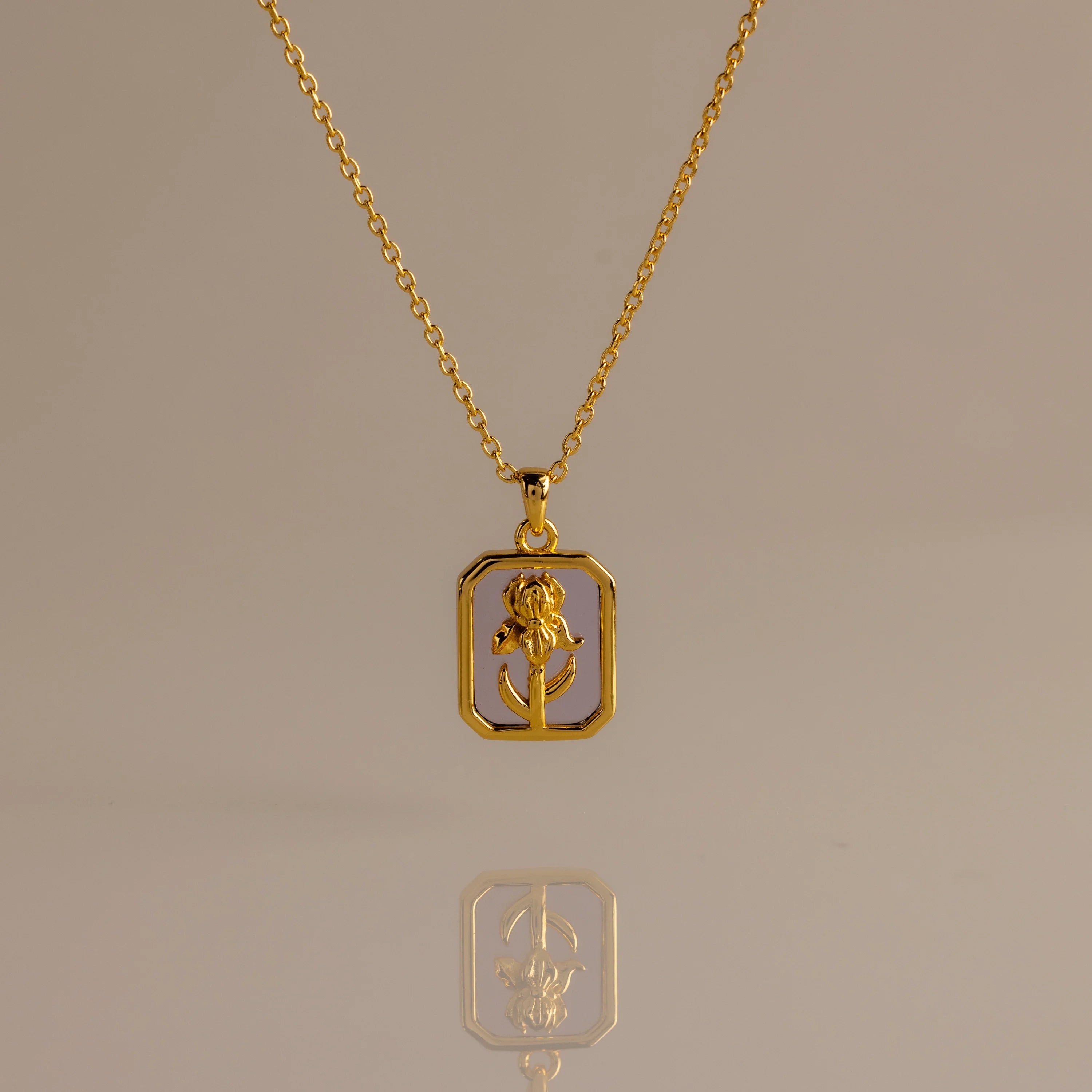 Birth Flower Charm Necklace Silver 18K Gold Plated