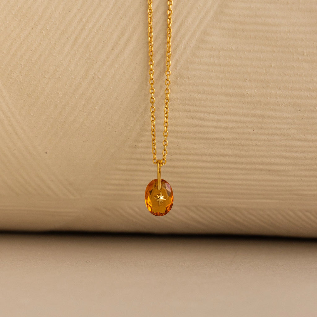 North Star Birthstone Signet Necklace in Topaz Silver 18K Gold Plated