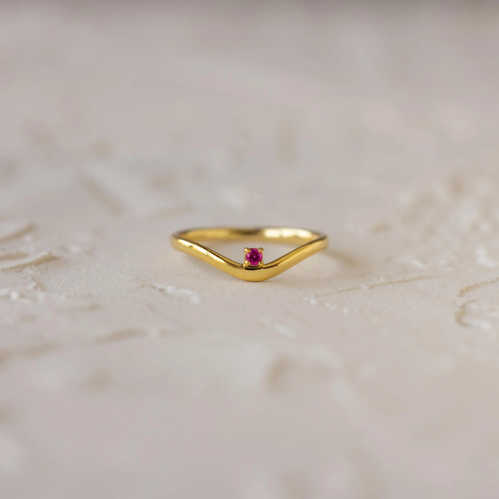 Garnet Drop Curve Ring Silver 18K Gold Plated