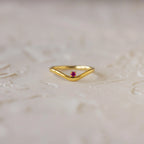 Garnet Drop Curve Ring Silver 18K Gold Plated