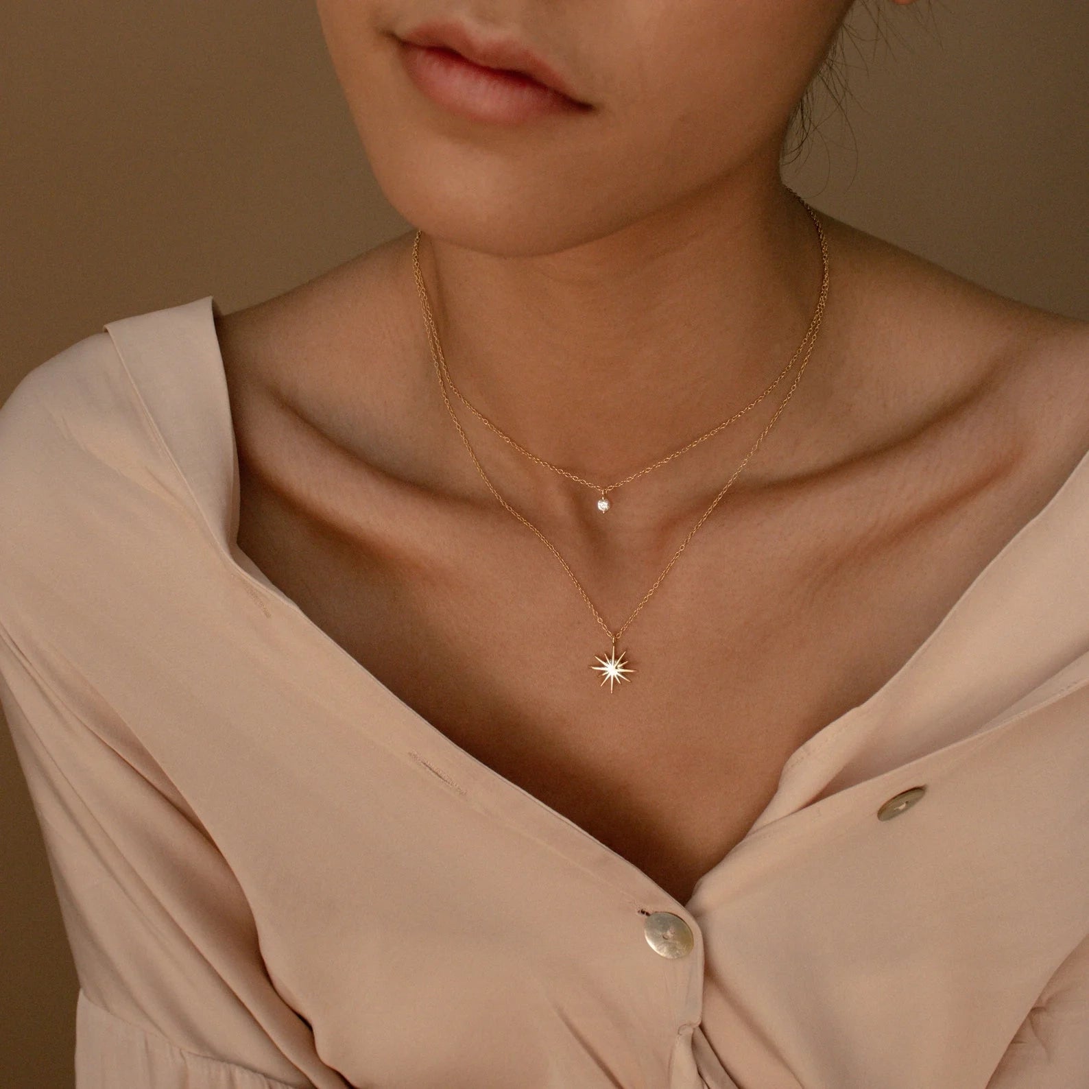 Diamond Starburst Duo Necklace Silver 18K Gold Plated