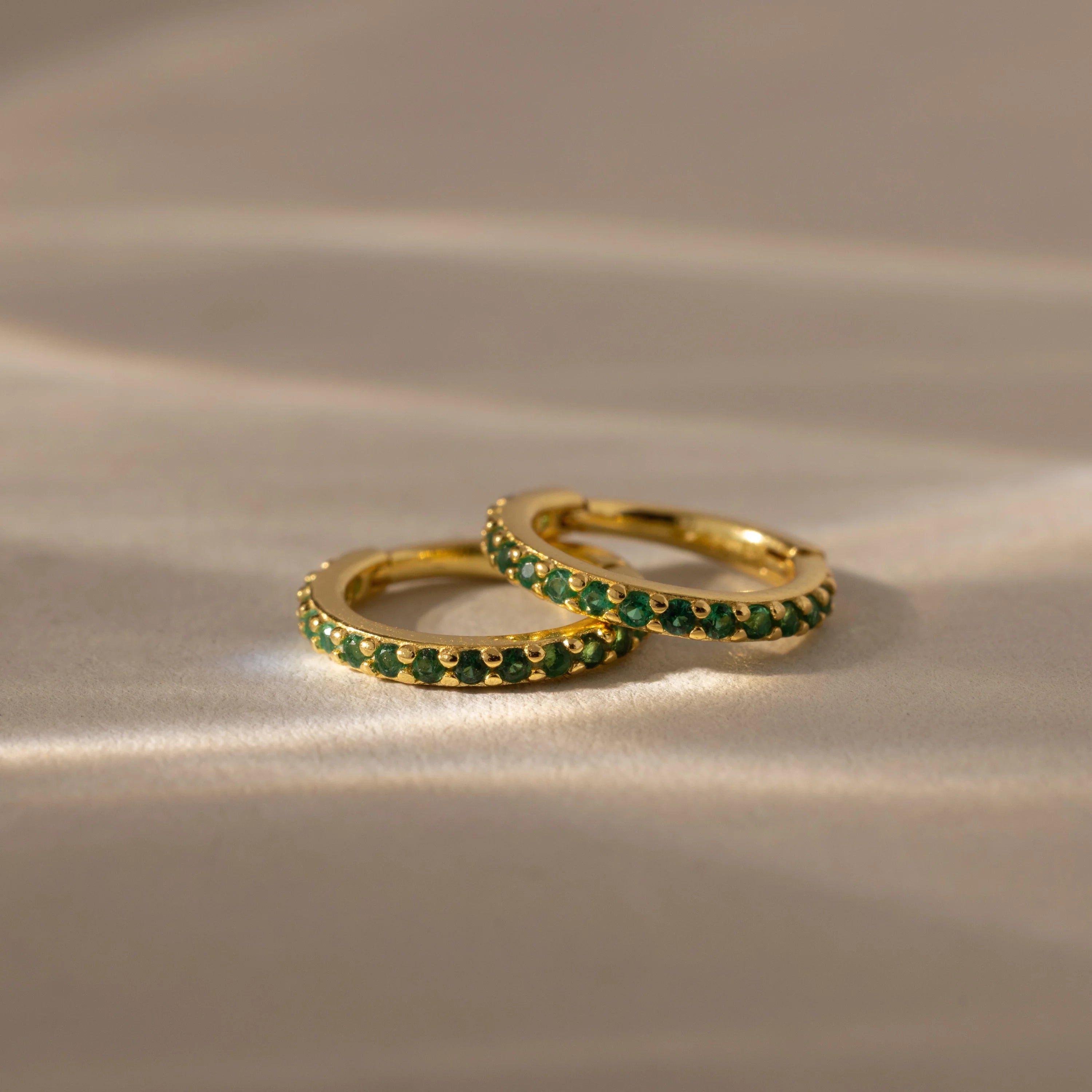 Emerald Clicker Huggies Silver 18K Gold Plated