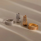 Diamond Pave Trio Hoops Silver 18K Gold Plated
