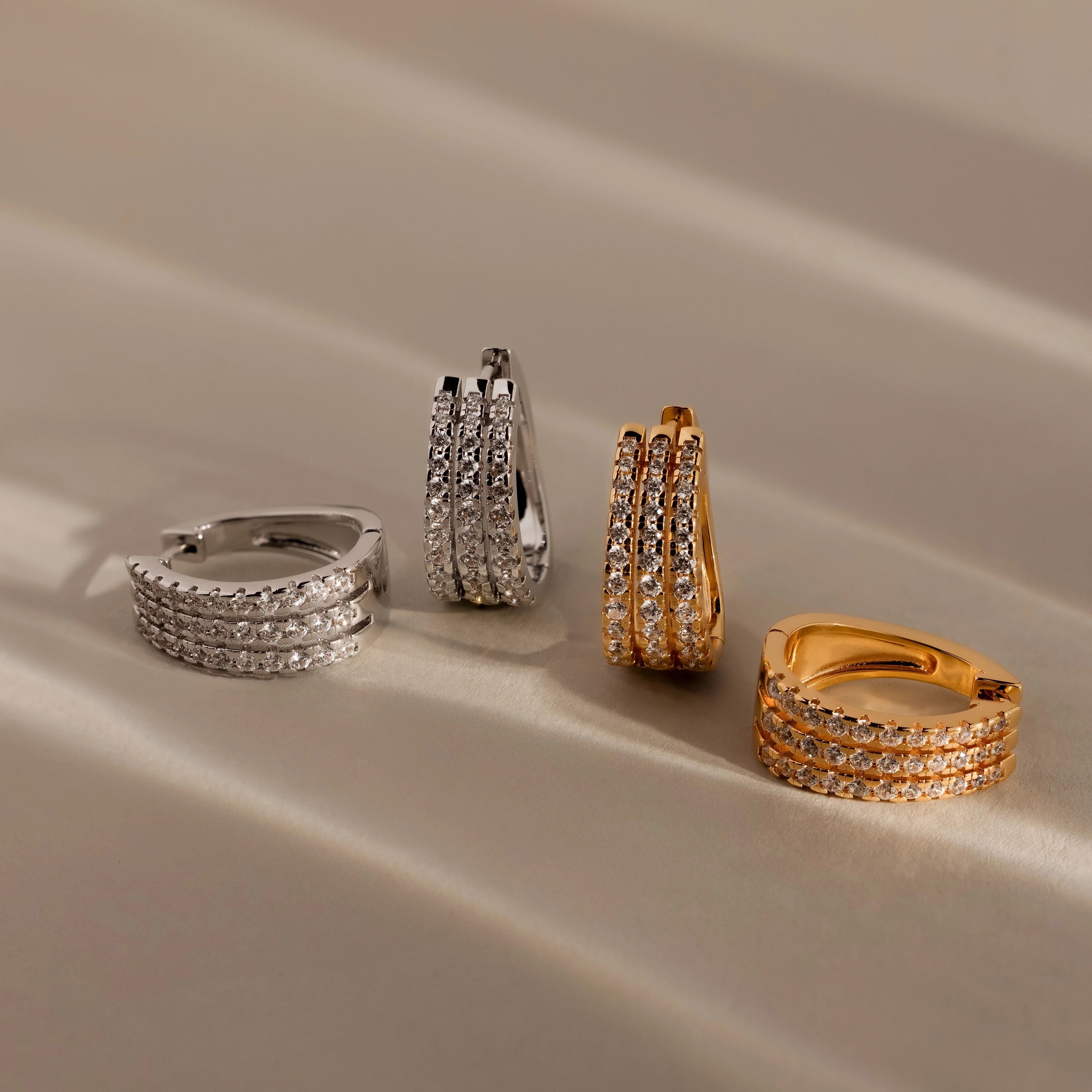 Diamond Pave Trio Hoops Silver 18K Gold Plated