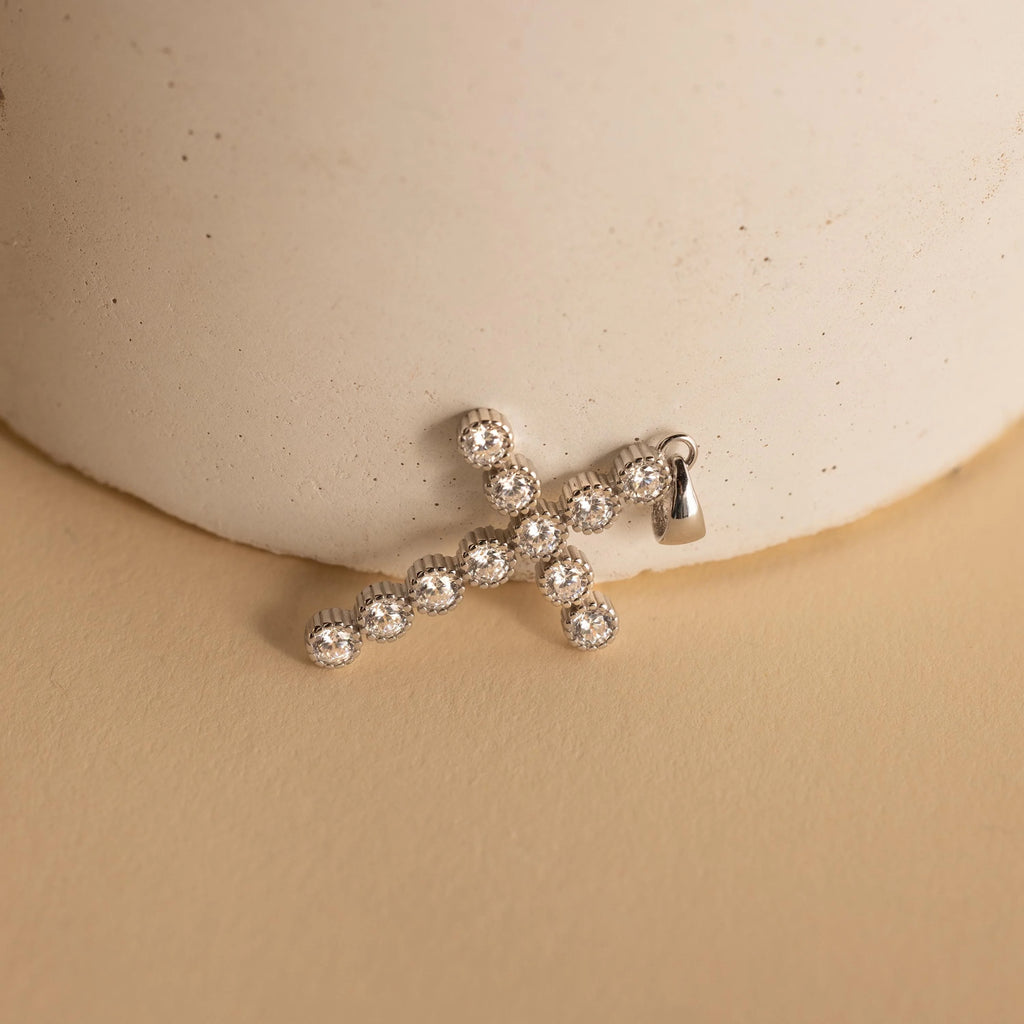 Diamond Cross Charm Silver 18K Gold Plated