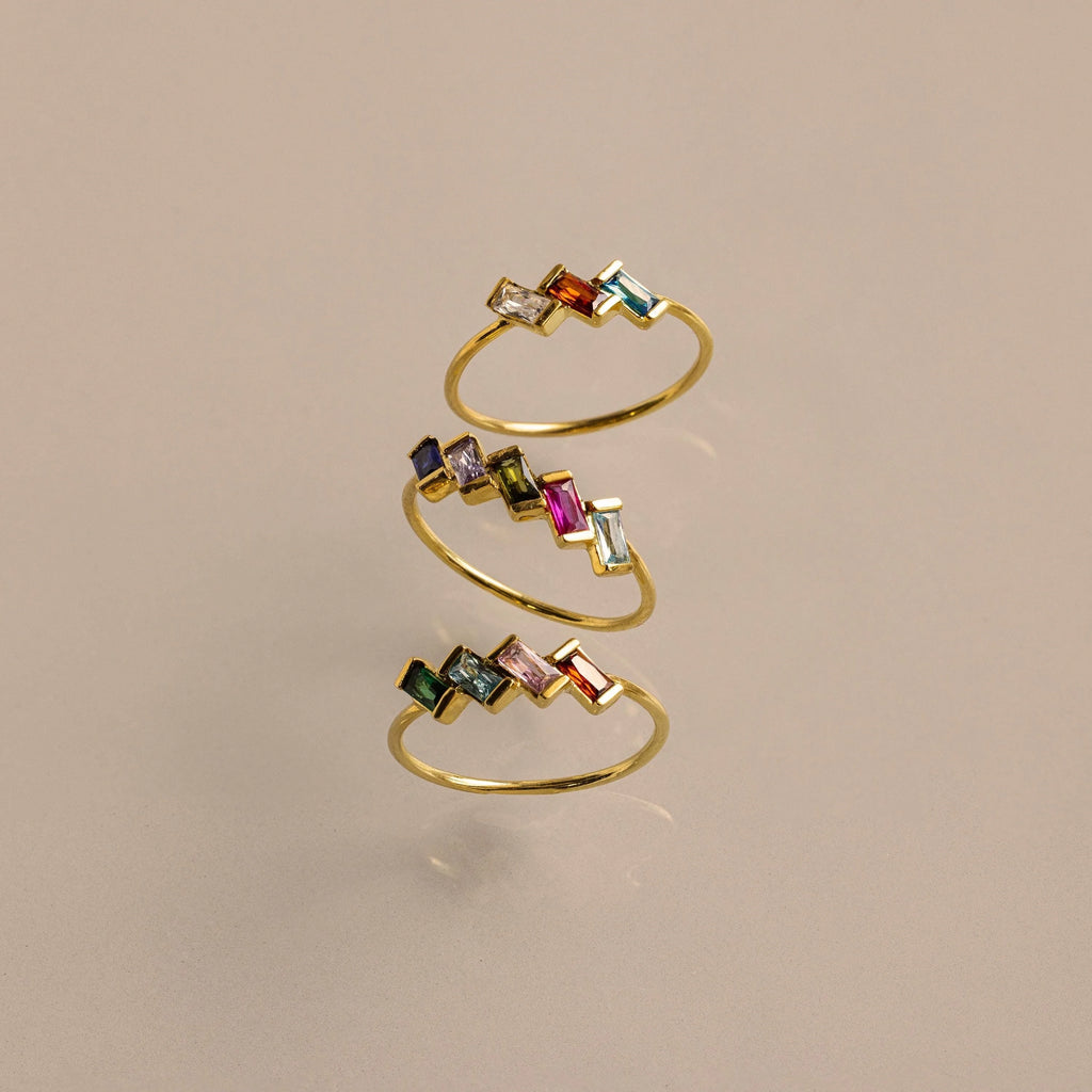 Multiple Baguette Birthstone Ring Silver 18K Gold Plated